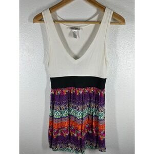 Self Esteem Tank Top Womens Medium White Floral Empire Waist Boho Ribbed Knit